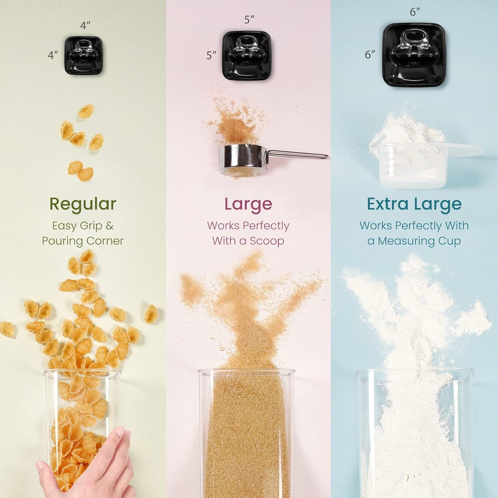 Felli Flip Tite Storage Container with Lid 6" XL Air Tight Ring Lock Top, Clear Acrylic Canister Set for Kitchen, Pet Cat Dog Food Treats, 5 lb Flour Sugar Pantry Organizer (Nest-L, Black)