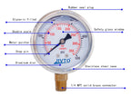 Pressure Gauge,Glycerin Liquid Filled,2.5" Dual Scale Dia,0-5000 psi/bar/kpa,1/4" NPT Male Brass Connection,Lower Mount, Stainless Steel Case,for Pneumatic,Pump,Hose,Well Tank,Gas Air Water Oil