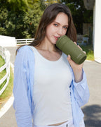 COKTIK 24oz Insulated Tumbler with Lid and Straw 2 Lids (Straw/Flip) Iced Coffee Cup Reusable Stainless Steel Travel Mug Water Bottle Cupholder Friendly for Women Men Her Him (Olive)