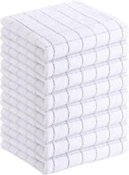 Homaxy 100% Cotton Terry Kitchen Towels(White, 13 x 28 inches), Checkered Designed, Soft and Super Absorbent Dish Towels, 8 Pack