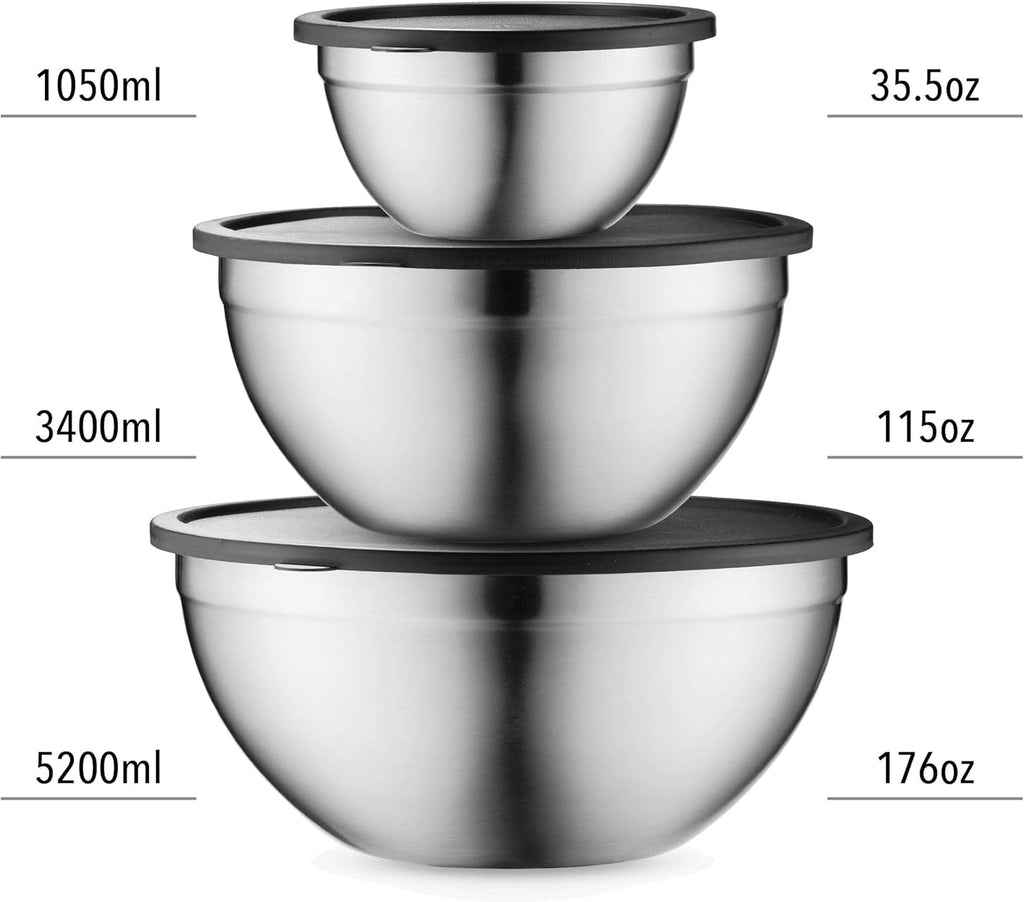 Mixing Bowls with Lids Set, Stainless Steel Mixing Bowls with Airtight Lids, Nesting Mixing Bowl Set for Space Saving Storage, Ideal for Cooking, Baking, Prepping & Food Storage