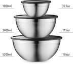 Mixing Bowls with Lids Set, Stainless Steel Mixing Bowls with Airtight Lids, Nesting Mixing Bowl Set for Space Saving Storage, Ideal for Cooking, Baking, Prepping & Food Storage