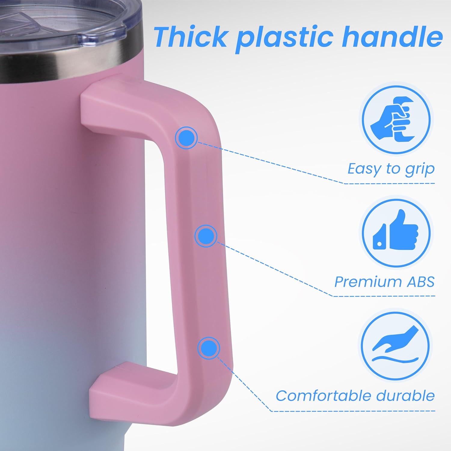 DOMICARE 40 oz Tumbler with Handle and Straw, Stainless Steel Tumbler with Lid and Straw, Reusable Vacuum Insulated Cup, Travel Coffee Mug, Dreamy Pink Blue, 1Pack