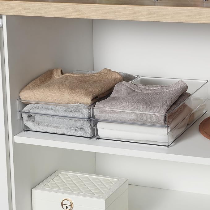 Plastic Storage Bins, 2 Pack Stackable Fridge Organizer Bins, Freezer Storage Bins, Clear Refrigerator Organizer Bins, Multipurpose Kitchen Pantry Organizers and Storage (L)