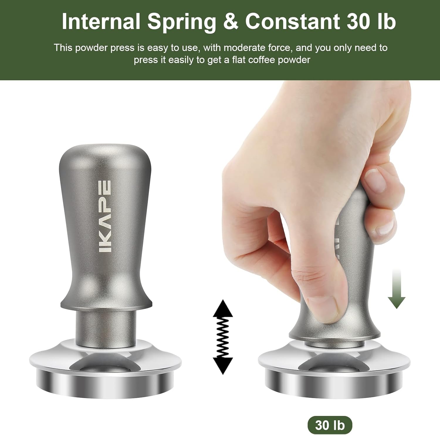 IKAPE 49mm Espresso Tamper, Premium Barista Coffee Tamper with Calibrated Spring Loaded, 100% Flat Stainless Steel Base Tamper for Espresso Machine