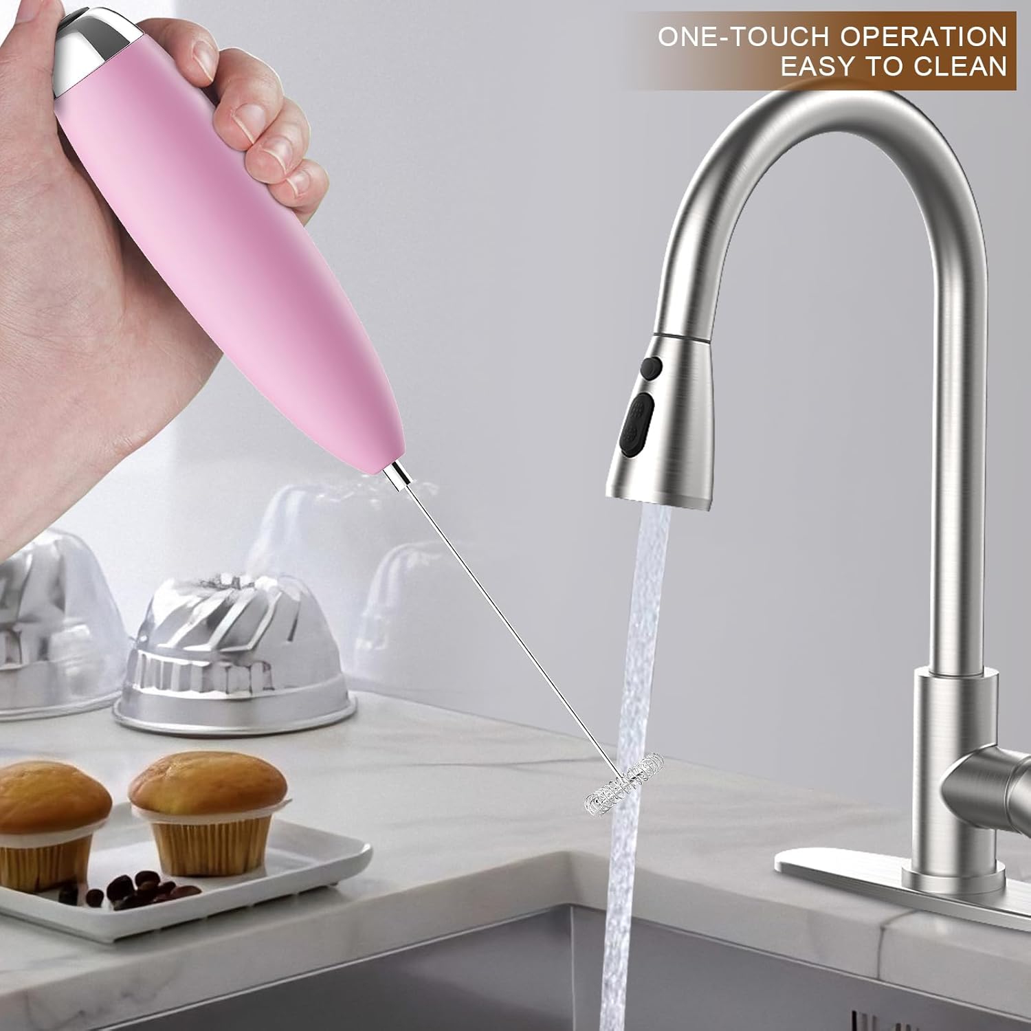 Frother Handheld for Coffee, Milk Frother Upgraded Matcha Whisk Drink Mixer Electric Mini Whisk Hand Mini Foamer Coffee Mixer for Lattes Cappuccino Frappe Matcha Hot Chocolate, Pink