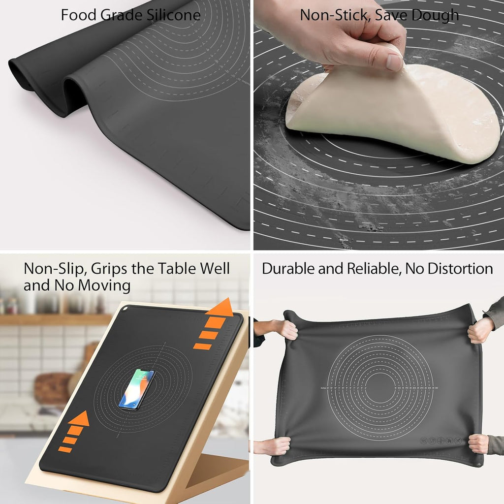 Silicone Baking Mat 28" x 20" Extra Thickness Dough Rolling Mat with Measurements and Edge Heightening, Non-stick Food Grade Silicone Pastry Mat for Pastry, Bread, Cookies, Pizza, Fondant, Pasta