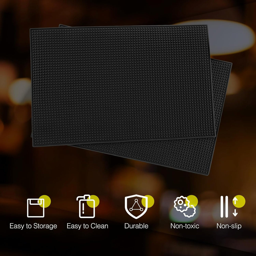 Tioncy 1 Pcs Bar Mat for Countertop 28 x 16 Inch Non Slip Cocktail Rubber Coffee Bar Service Mat for Bartending Hot Dishes Restaurants Barbershop Clippers Hot Pads, Black
