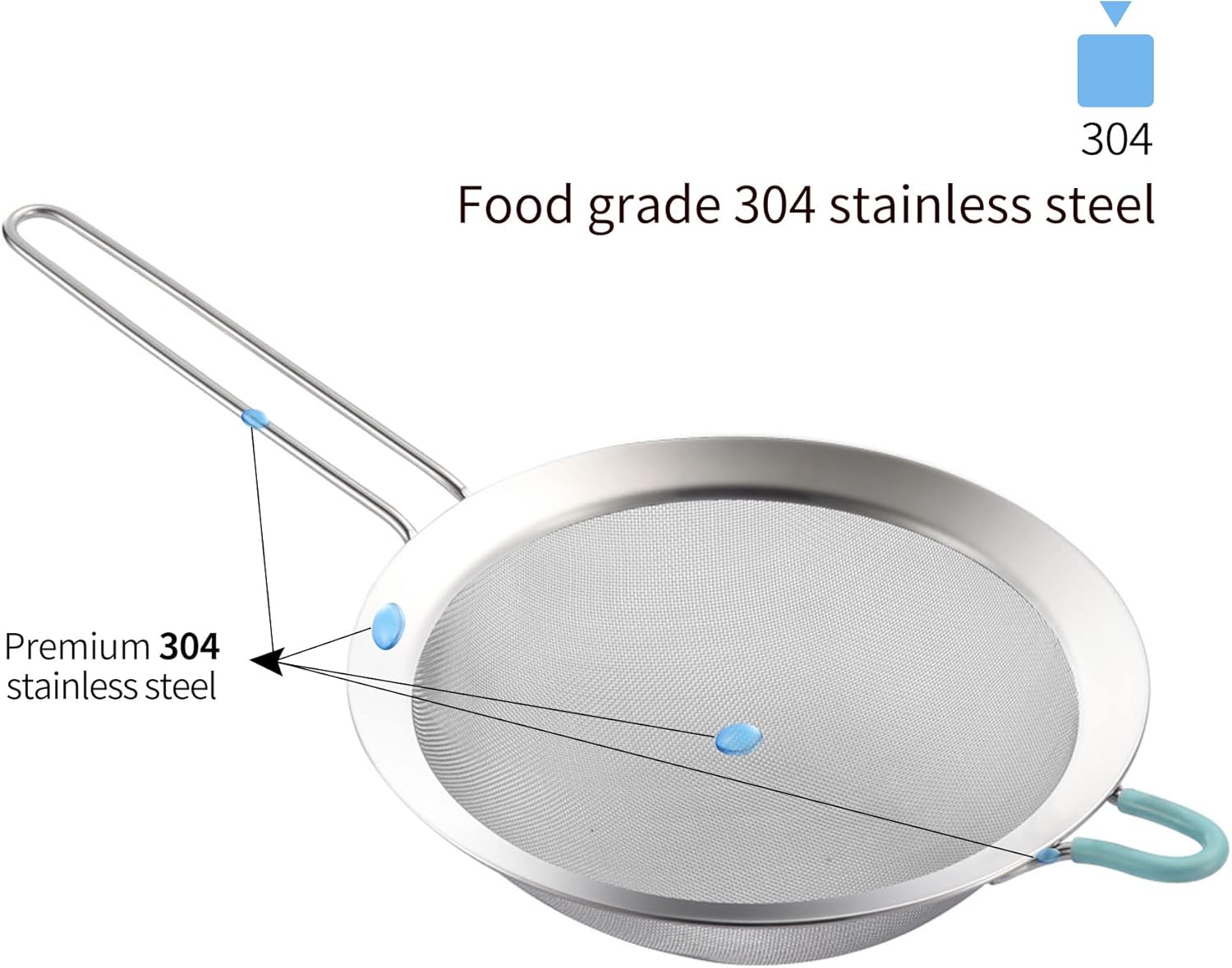 304 Stainless Steel Fine Mesh Strainers for Kitchen, Colander-Skimmer with Handle, Sieve Sifters for Food, Tea, Rice, Oil, Noodles, Fruits, Vegetable