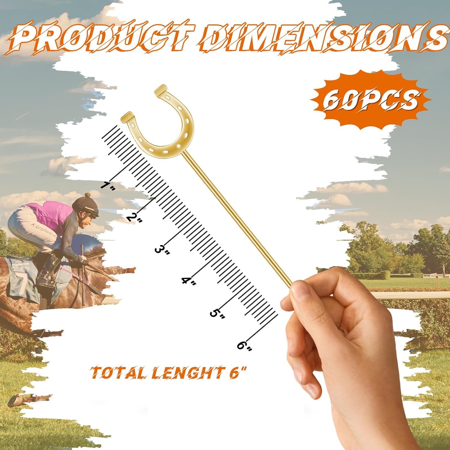 6 Inch Derby Drink Plastic Stirrers Swizzle Sticks for Cocktails Coffee Reusable U Shaped Horseshoe Drink Stirrers for Coffee Beverage Party Bar Weddings Events(Gold,silver,60 Pcs)