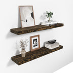 24'' Pine Wood Floating Shelves for Wall- Set of 2 - Rustic Wall Mounted Wooden Shelf for Stylish Home Décor (Dark Brown, 24x6.5x1.25), 2pcs