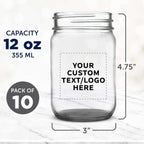 DISCOUNT PROMOS Custom Decorating Mason Jars 12 oz. Set of 10, Personalized Bulk Pack - Glass Jars for Overnight Oats, Candies, Fruits, Pickles, Spices, Beverages - Black