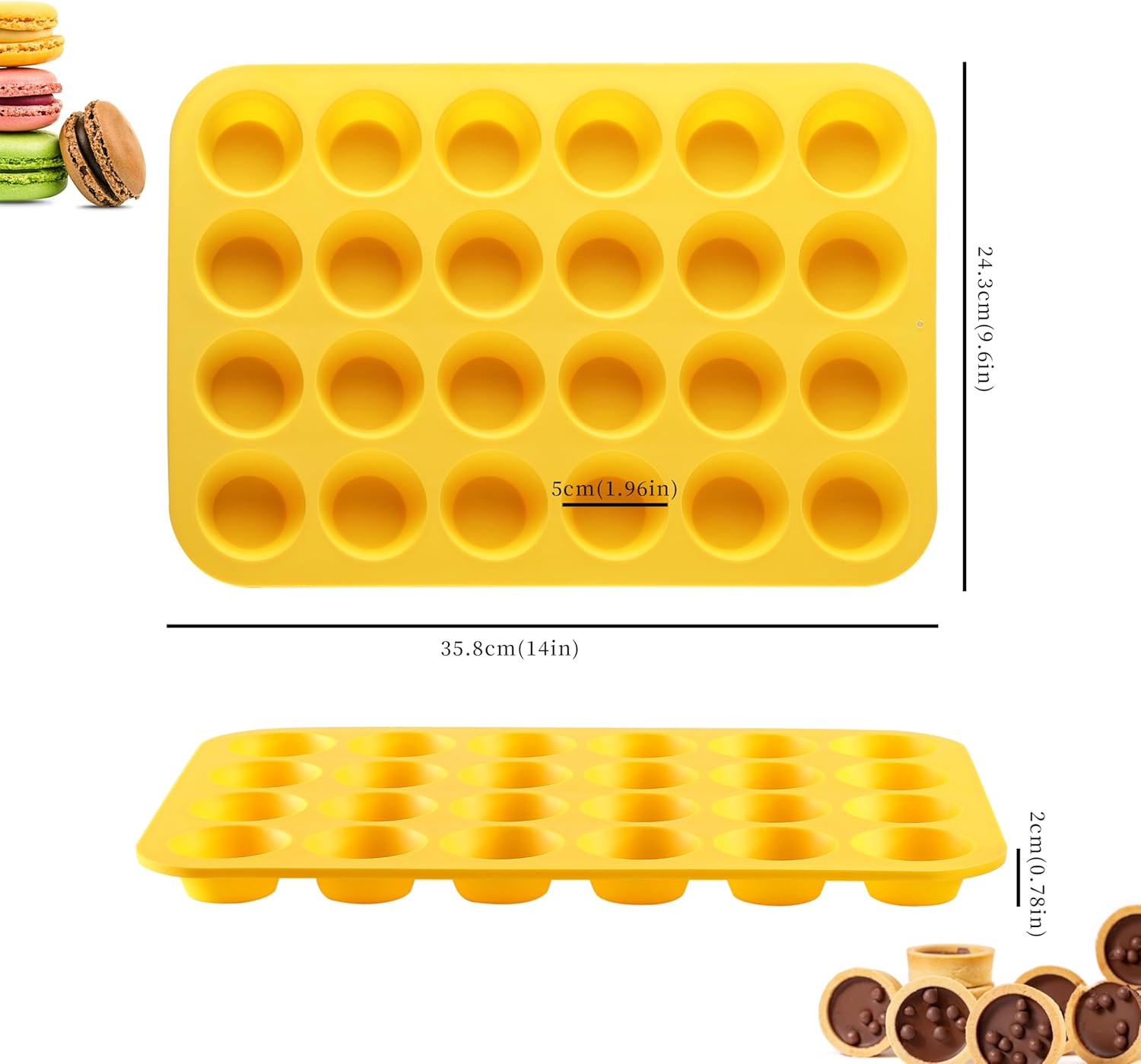 2PCS Silicone Mini Muffin Cupcake Pan, Non-Stick 24-Cavity Silicone Muffin Pans for Baking, Great for Making Muffin, Cakes, Tart, Bread, BPA Free, Dishwasher Safe (Red+Yellow)