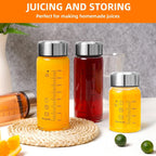 Glass Juice Bottles 4 Pack 12 oz - Wide Mouth Glass Water Bottles with Lids - for Juicing, Smoothies, Milk, Protein, BPA Free, Reusable, Stainless Steel Lids, Leak Proof, Shaker bottle (12oz/400ml)