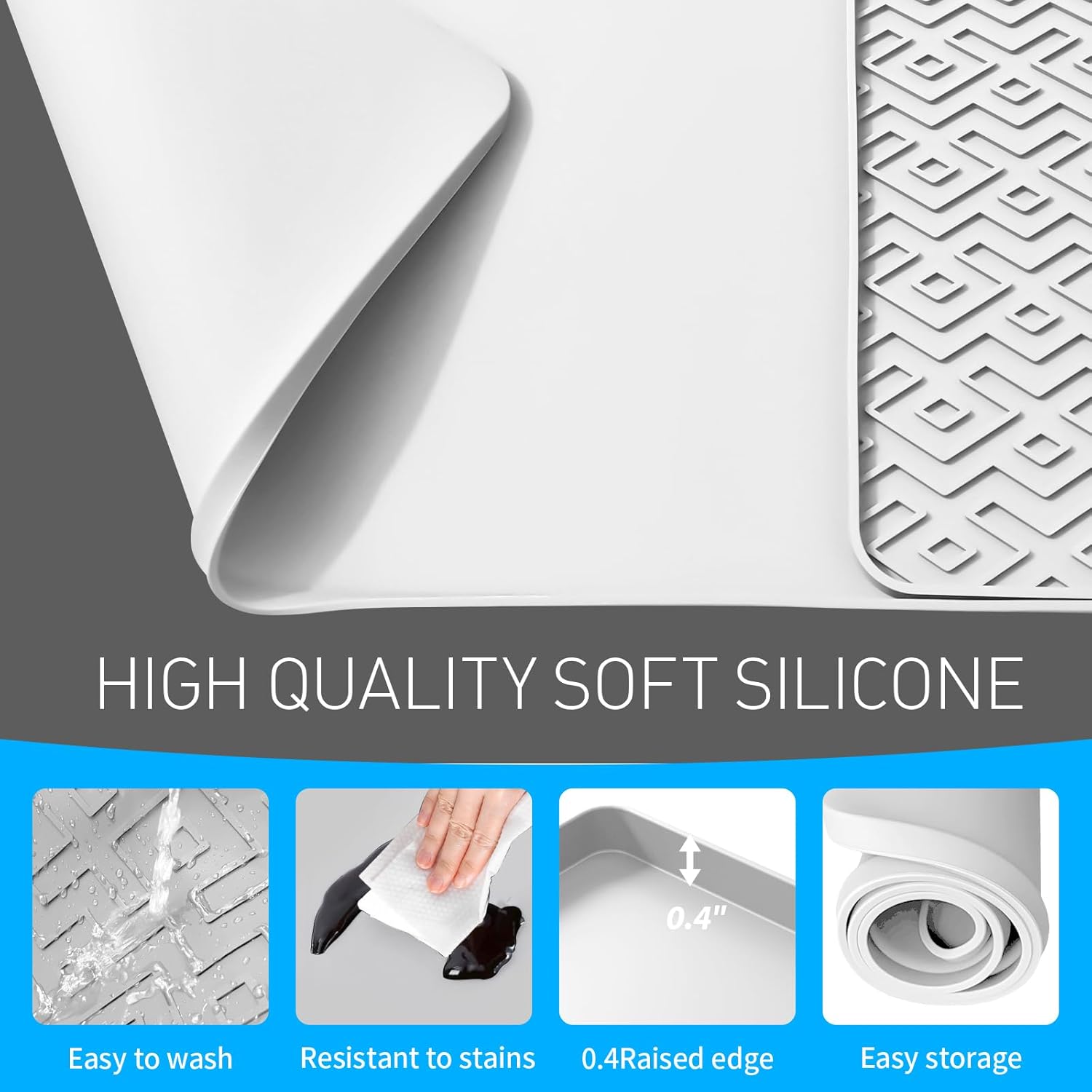 Silicone Coffee mat 24''x16'' – Non-Slip Bar Mat with Detachable Drying Layer for Espresso Machines, Countertops & Dish Racks