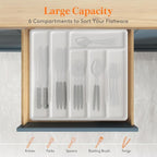 Lifewit Silverware Organizer with Lid, Covered Utensil Tray for Kitchen Drawer and Countertop, Plastic Cutlery and Flatware Storage Box for Spoons Forks Knives Holder Case, 6 Compartments, White