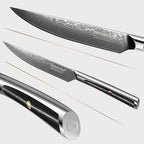 Sunnecko Damascus Steak Knife Set Non Serrated, Japanese VG10 Stainless Steel Steak Knife and Fork Set of 2, 5 Inch Steak Knives G10 Handle with Gift Box