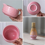 Matcha Whisk Set, Ceramic Matcha Kit Set Includes Matcha Bowl, Matcha Whisk and Holder, Bamboo Scoop, Scoop Rest, Sifter and Tea Towel - 7 Pcs Matcha Kit for Matcha Lovers (Pink)