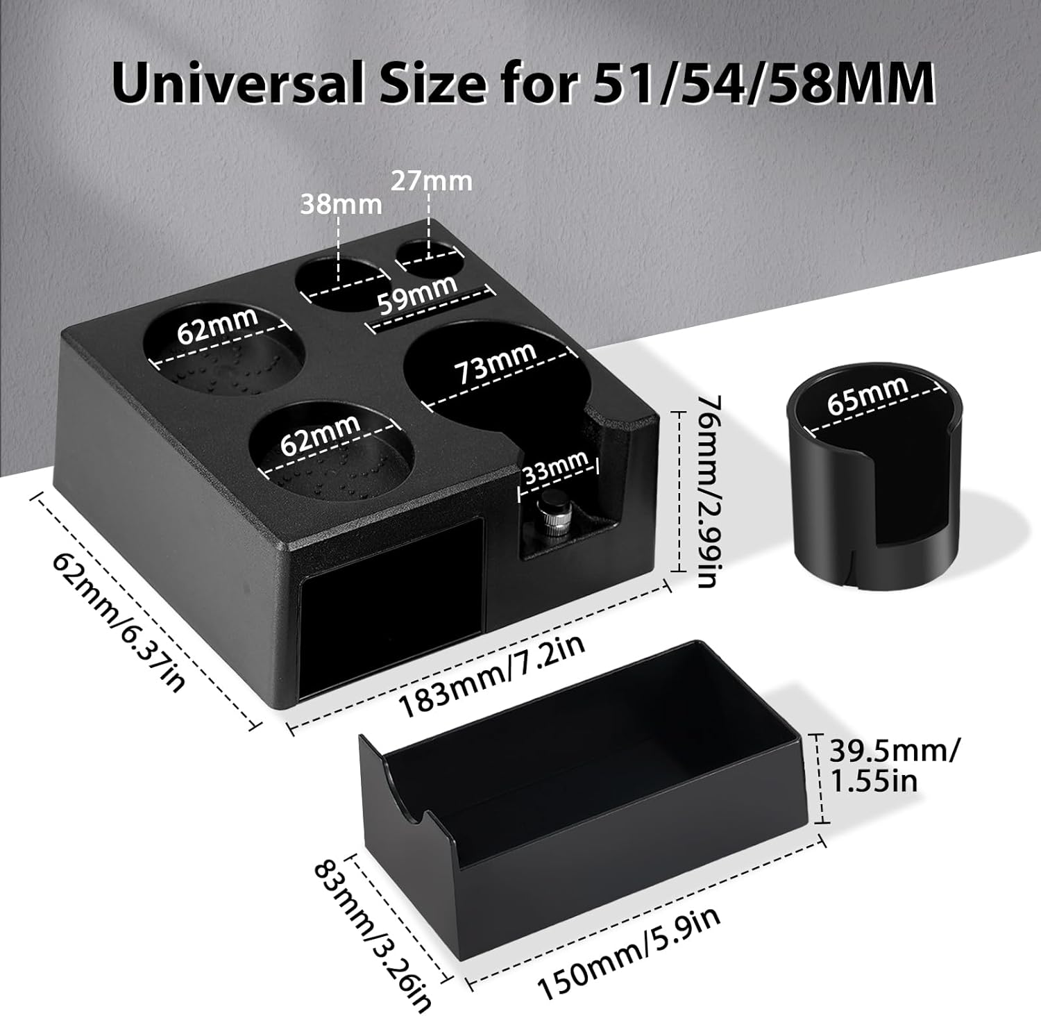 Espresso Tamping Station - 7 in 1 Espresso Coffee Organizer Box Fits for Storage 51/54/58MM Espresso Tamper, Distributor, Portafilter and Puck Screen Accessories, Plastic Tamp Station, Black