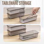 Remerry 3 Pcs Flatware Tray with Lid and Drainer, Plastic Utensil Organizer, Kitchen Cutlery Transparent Storage Box with Lid and Drain Rack, Drawer Tableware Storage Box for Home and Travel (Grey)