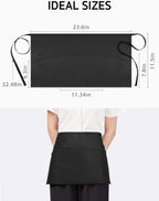 Syntus 6 Pack Server Apron with 3 Pockets, Waterdrop Resistant Waitress Waiter Waist Apron, 11.5-inch Black