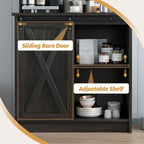 4ever2buy Farmhouse Coffee Bar Cabinet with Hutch, 50 Inch Coffee Bar Hutch with Sliding Barn Door & 6 Hooks for Living Dining Room, Dark Oak