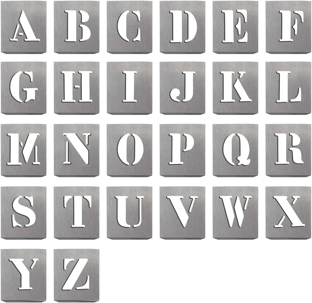 HAUTMEC Vintage Aluminum Letters Stencils, A to Z Aluminum Stencils & Holder, 2"(50mm) Letters, Shop Stencil, Advertising Stencilling, Craft-Printing, Reusable HD00001
