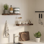 Floating Shelves for Wall, 24"W x 6.7"D x 1.5"H, Wooden Wall Mounted Display Shelf with Invisible Brackets for Living Room, Bedroom, Bathroom, Kitchen Decor and Storage, Set of 2, Rustic Brown