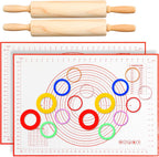 20 Pcs Rolling Pin Set Include 2 Classic Wood Dough Rollers 16 Adjustable Thickness Guide Rings 2 Pastry Mats Non slip Silicone Baking Essentials for Fondant Pasta Bread Pizza Pies Cookies
