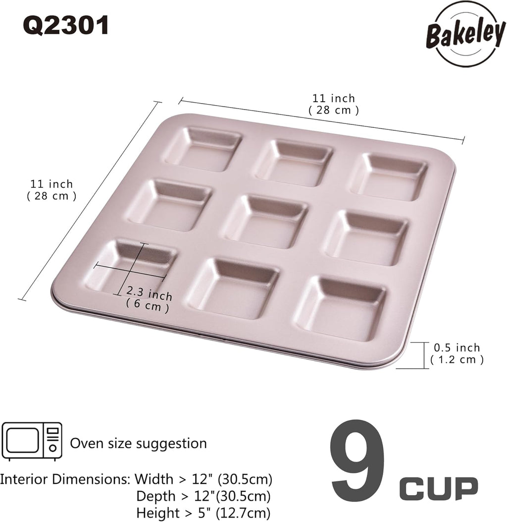 Financier Cake Pan, 9-Cavity Non-Stick Square Muffin Pan Biscuits Cookies Bakeware for Oven Baking (Champagne Gold)
