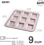 Financier Cake Pan, 9-Cavity Non-Stick Square Muffin Pan Biscuits Cookies Bakeware for Oven Baking (Champagne Gold)