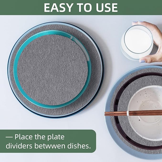120Pcs Plate Separators Storage, Soft Felt Plate Dividers, Round Dish Storage Protectors Pads with 3 Different Size (Grey)