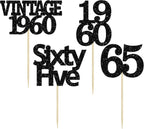 Gyufise 24Pcs Vintage 1960 Cupcake Toppers Glitter Cheers to 65 Fabulous Sixty Five Cupcake Picks 65th Birthday Wedding Anniversary Party Cake Decorations Supplies Black