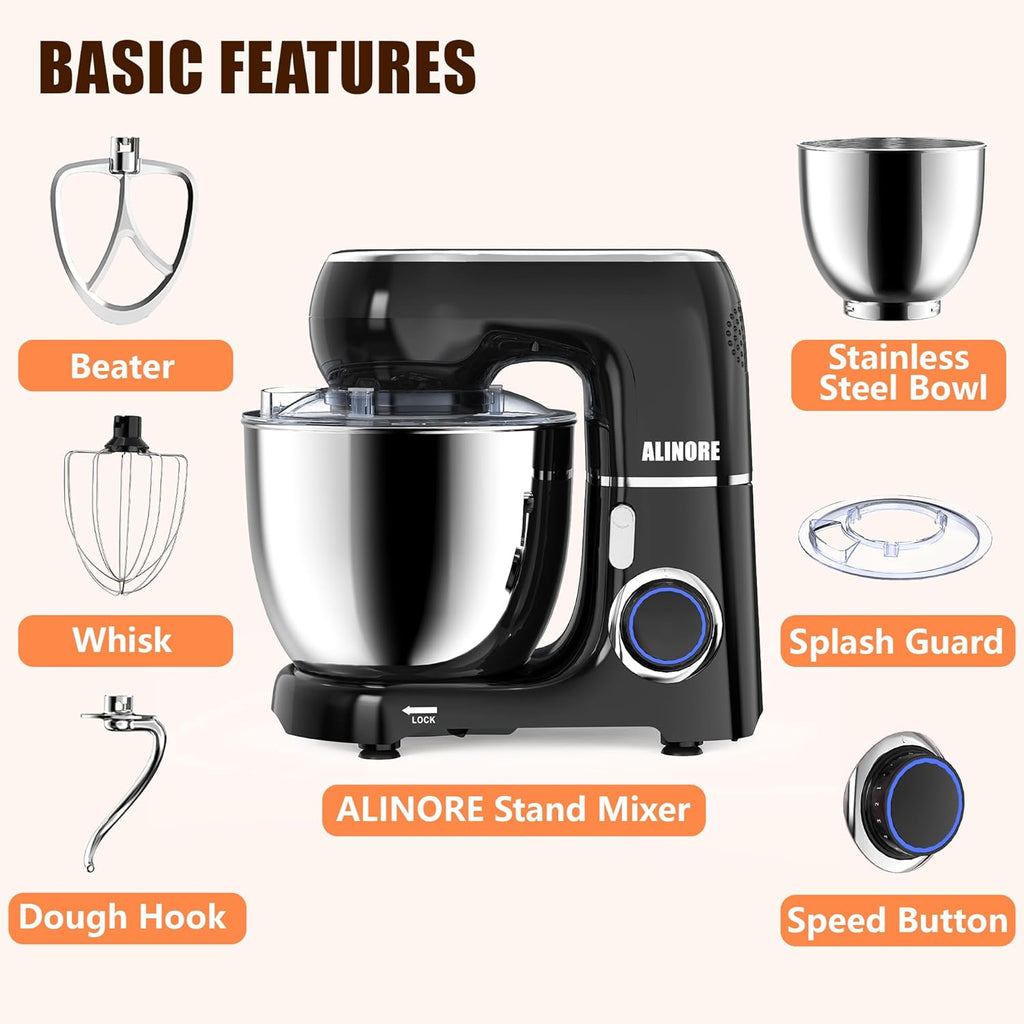 Stand Mixer, 6.5QT 660W 10-Speed Tilt-Head Electric Kitchen Stand Mixer, Food Mixer with Dishwasher-Safe Dough Hook, Egg Whisk, Flat Beater for Baking, Cake and Most Home Cooks (Black)