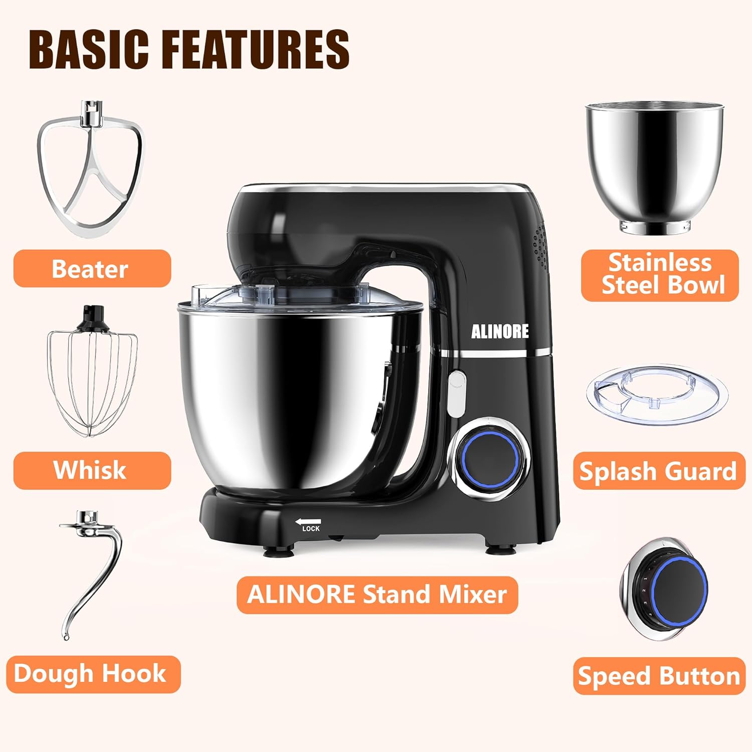 Stand Mixer, 6.5QT 660W 10-Speed Tilt-Head Electric Kitchen Stand Mixer, Food Mixer with Dishwasher-Safe Dough Hook, Egg Whisk, Flat Beater for Baking, Cake and Most Home Cooks (Black)