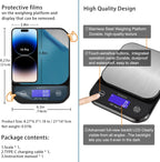 BOMATA IPX7 Waterproof Food Scale, 22lb/10kg, USB Rechargeable, Submersible, Ounces and Grams for Cooking Baking Weight Loss, 0.05oz/1g Precise Graduation, Wide Viewing Angle LCD, Stainless Steel