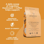 Lifeboost Cognition Adaptogenic Mushroom Coffee - Great Tasting Organic Lions Mane & Chaga Medium Roast Nootropic Coffee - Increase Energy, Boost Focus & Immune Support - 12 oz Bag - Ground