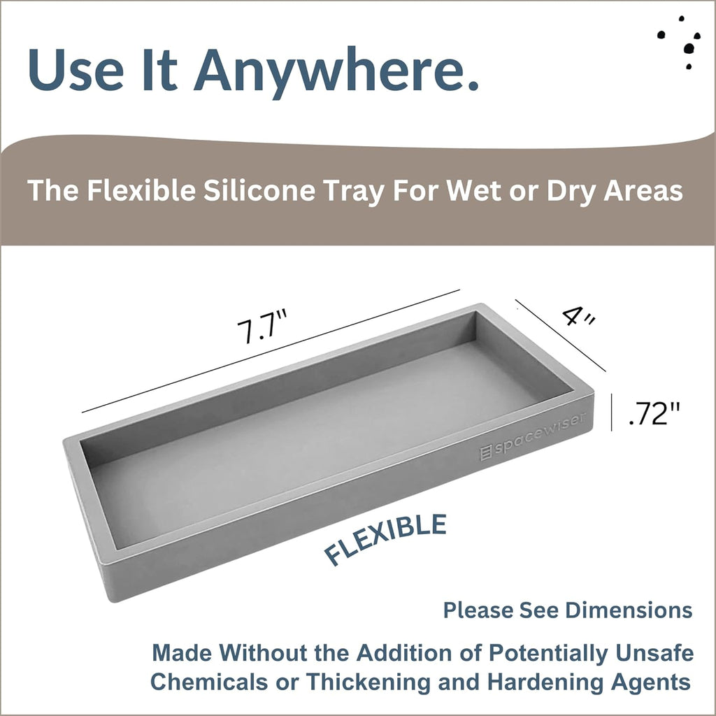 Countertop and Vanity Tray - Small 7.7" Silicone Tray for Soap Dispenser Bottles, Bathroom Trays, Kitchen Sink Soap Trays, Sink Caddy Kitchen Sinks Organizer, Soaps Dish & Sponge Holder Mat