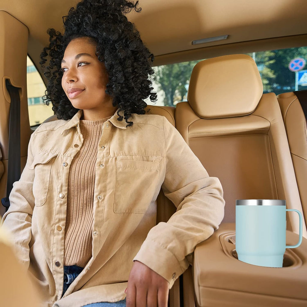 VEGOND 20 oz Tumbler Bulk with Handle Lid and Straw, Stainless Steel Insulated Travel Coffee Mug Set, Spill Proof Double Wall Metal Tumblers Cups, Mint Green 6 Pack