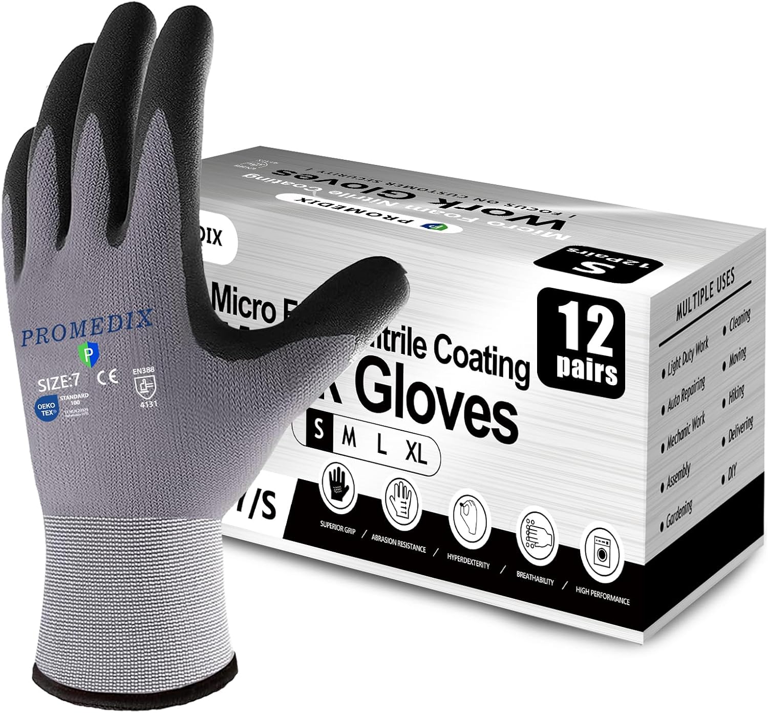 PROMEDIX P Nitrile Coated Work Gloves,MicroFoam Safety Work Gloves Men,Seamless Knit Nylon&spandex Gloves with Grip