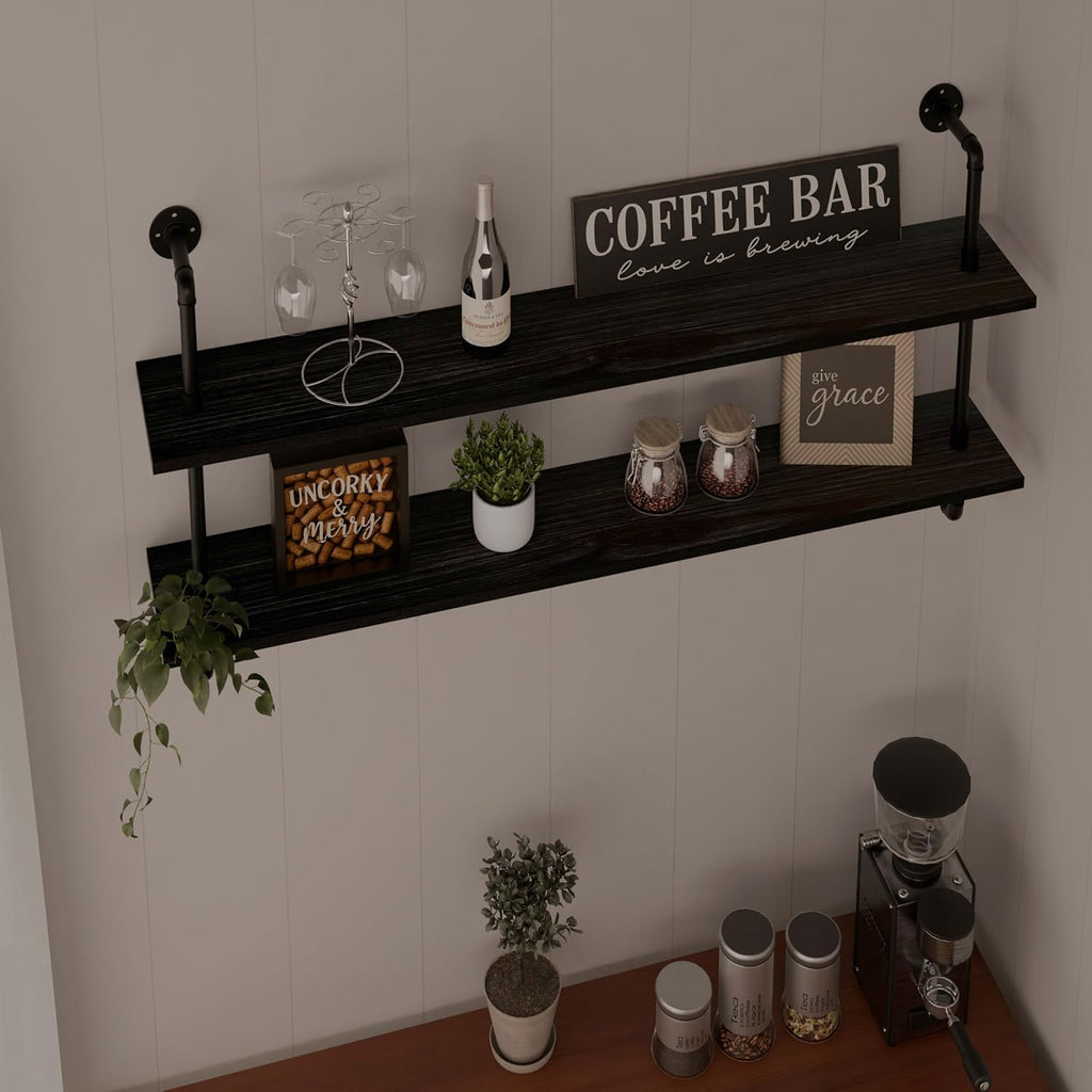 Floating Bookshelf Shelves Industrial Pipe Shelving Pipe Shelf Rustic Black Wall Shelves 36 Inch Farmhouse for Wall Mounted