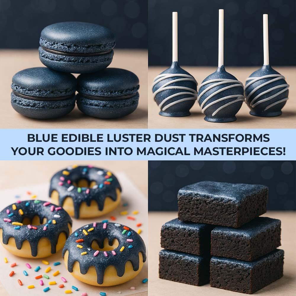 Bulk (20g) Navy Blue Luster Dust Edible Glitter for Cocktails | Premium Edible Navy Blue Luster Dust for Cake Decorations - Edible Glitter for Drinks Cupcakes Cookies Cakes Food Paint