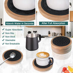 Wood Coasters for Drinks, Minacun Absorbent Coaster Sets of 5, Drinks Coasters for Coffee Tabletop Protection, Non-Slip, Non-Stick, Suitable for Kinds of Cups Wooden Table Drink, 4.3 Inches Black