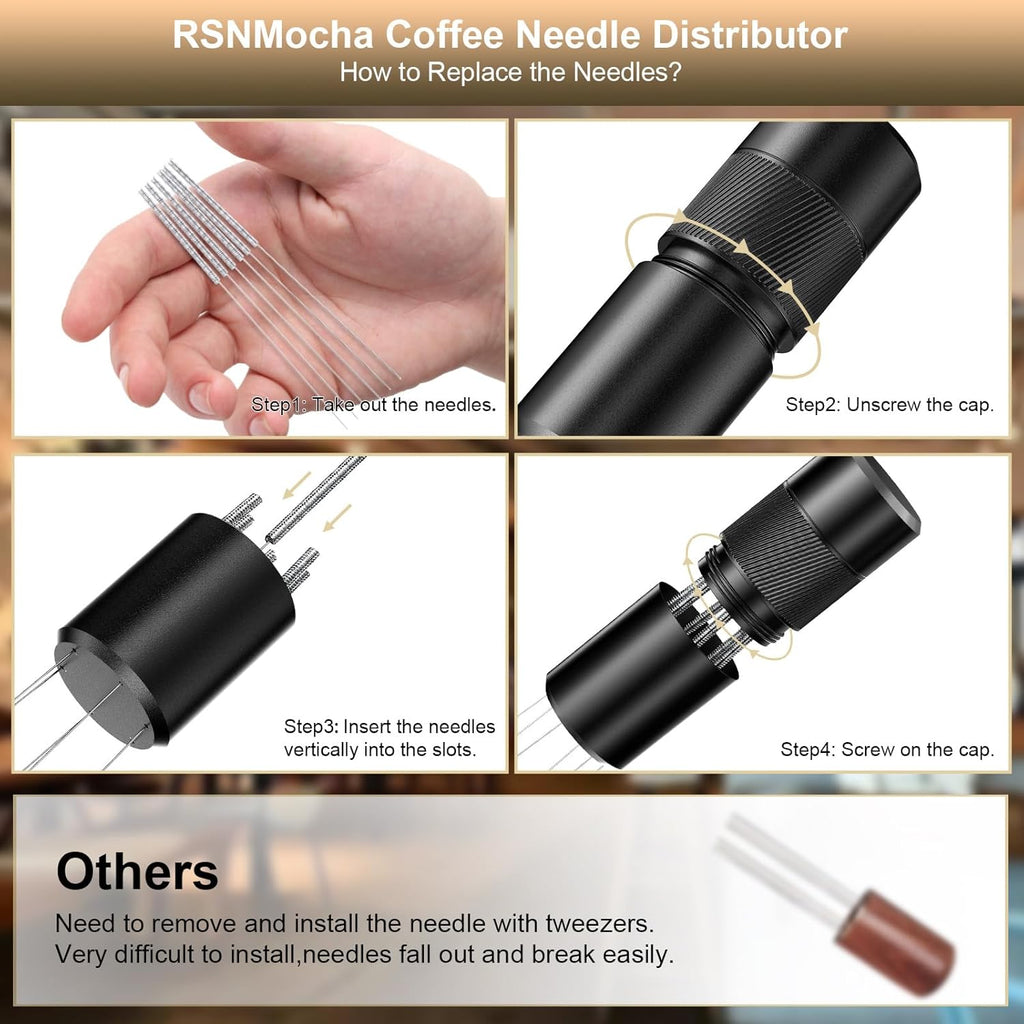 WDT Tool Espresso Distribution Tool, Coffee Distribution Tool with Magnetic Stand, Espresso Accessories with 6 Extra Φ0.25mm Stainless Steel Needles for Barista (Light Black, H：4.8 inches)