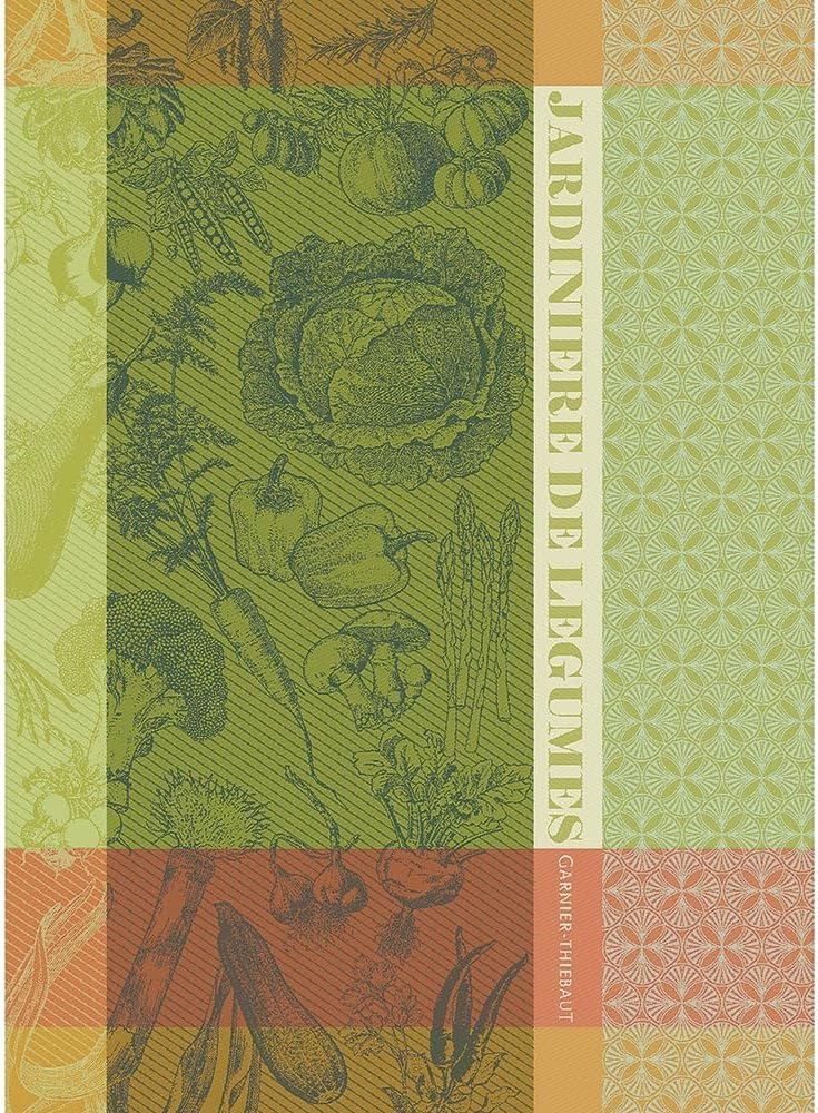 Garnier Thiebaut Jardiniere Vert (Green Planter) French Kitchen Towel 22"x30", Cotton, Jacquard