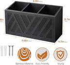 Utensil Holder Caddy with 3 Compartments, Wooden Flatware Cutlery Storage Organizer Box Countertop for Silverware Fork Spoon Spatula