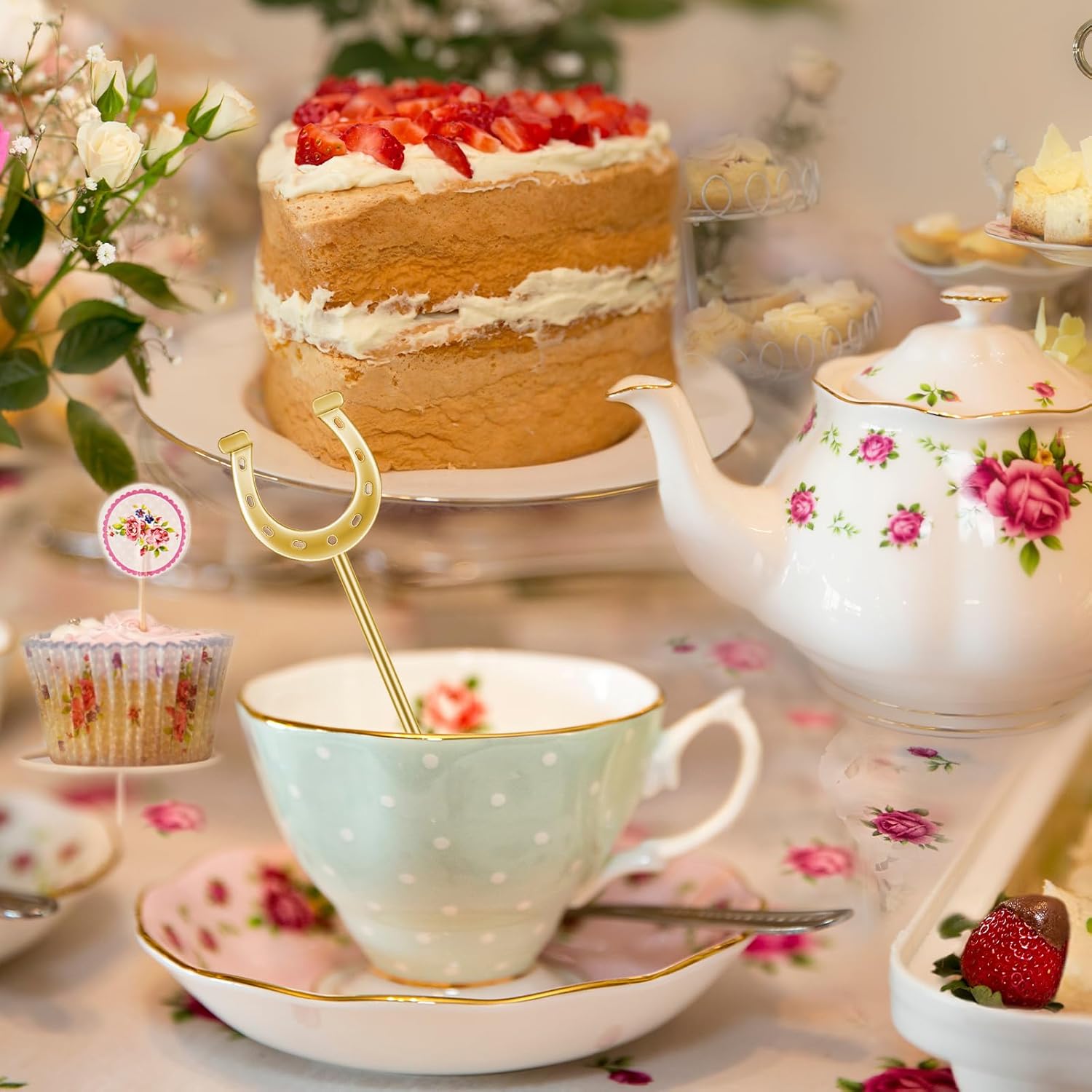 6 Inch Derby Drink Plastic Stirrers Swizzle Sticks for Cocktails Coffee Reusable U Shaped Horseshoe Drink Stirrers for Coffee Beverage Party Bar Weddings Events(Gold,30 Pcs)