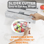 SpaceAid WrapNeat 3 in 1 Wrap Organizer with Cutter and Labels, Plastic Wrap, Aluminum Foil and Wax Bamboo Dispenser for Kitchen Storage Organization Holder for 12" Roll (Gray)