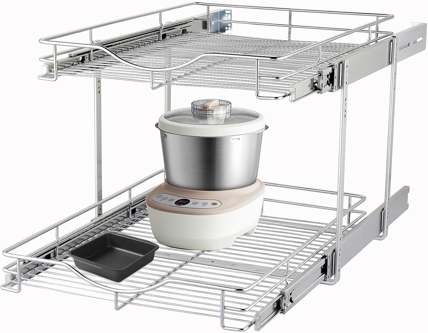 DINDON Pull Out Cabinet Organizer (14" W X 21" D), Cabinet Pull Out Shelves, 2 Tier Pull Out Drawers for Kitchen Cabinets, Wire Basket Slide Out Shelf for Cabinet Organization in Kitchen, Pantry