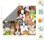 Cute Animals Pattern Dish Drying Mat, Highly Absorbent Microfiber Kitchen Counter Pad Reusable Washable, 16*18"